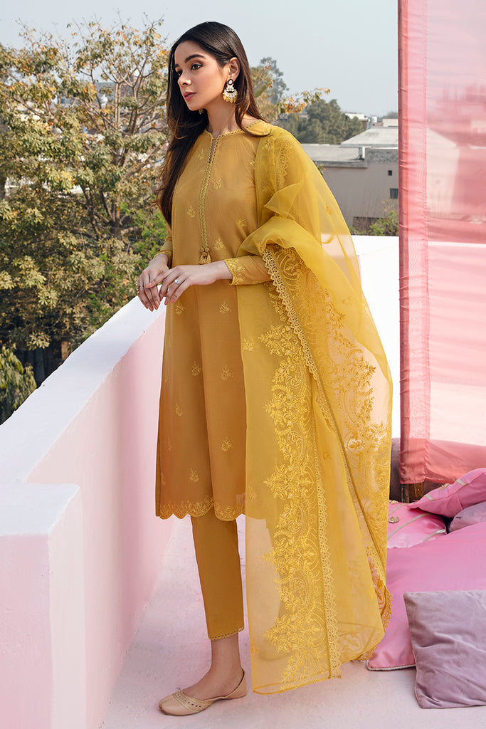 MUSTARD CEYLON3PC LAWN EMBROIDERED SUIT