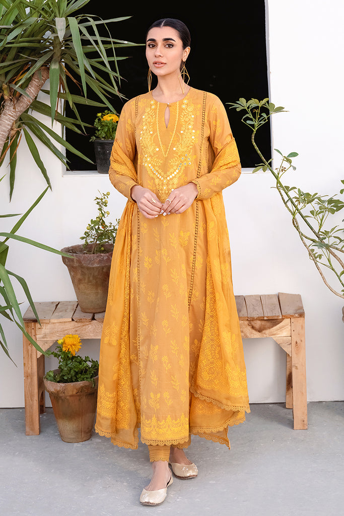 MUSTARD ORIANE-3PC PASTE PRINTED LAWN SUIT