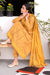 MUSTARD ORIANE-3PC PASTE PRINTED LAWN SUIT