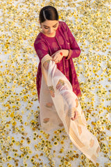 CRIMSON BLOOM-3PC COTTON JACQUARD SUIT