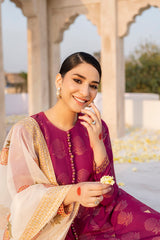 CRIMSON BLOOM-3PC COTTON JACQUARD SUIT