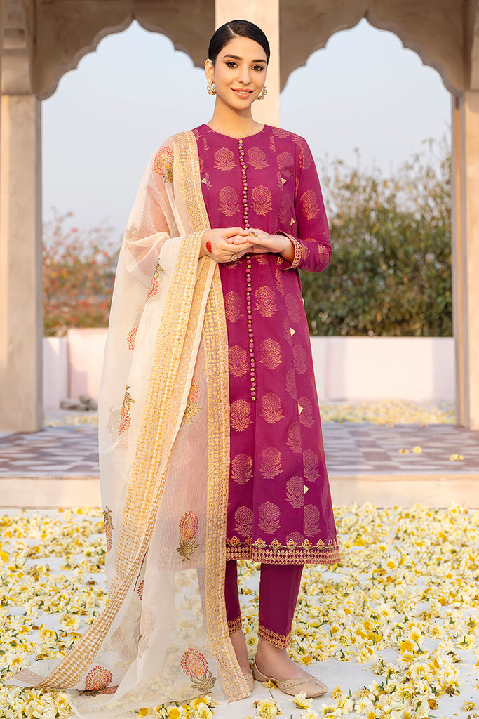 CRIMSON BLOOM-3PC COTTON JACQUARD SUIT