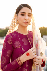 CRIMSON BLOOM-3PC COTTON JACQUARD SUIT