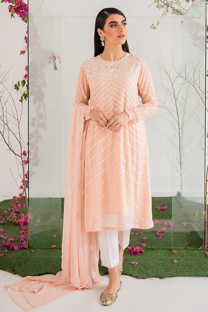 PEACH FLORET-2PC (SHIRT & DUPATTA)