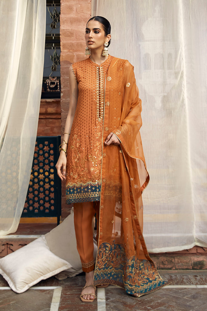 RUSSET FLORID-3PC (SHIRT, TROUSER & DUPATTA)