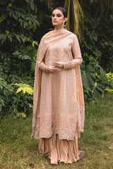 GLIMMER TAN-4PC EMBROIDERED CHIFFON SUIT