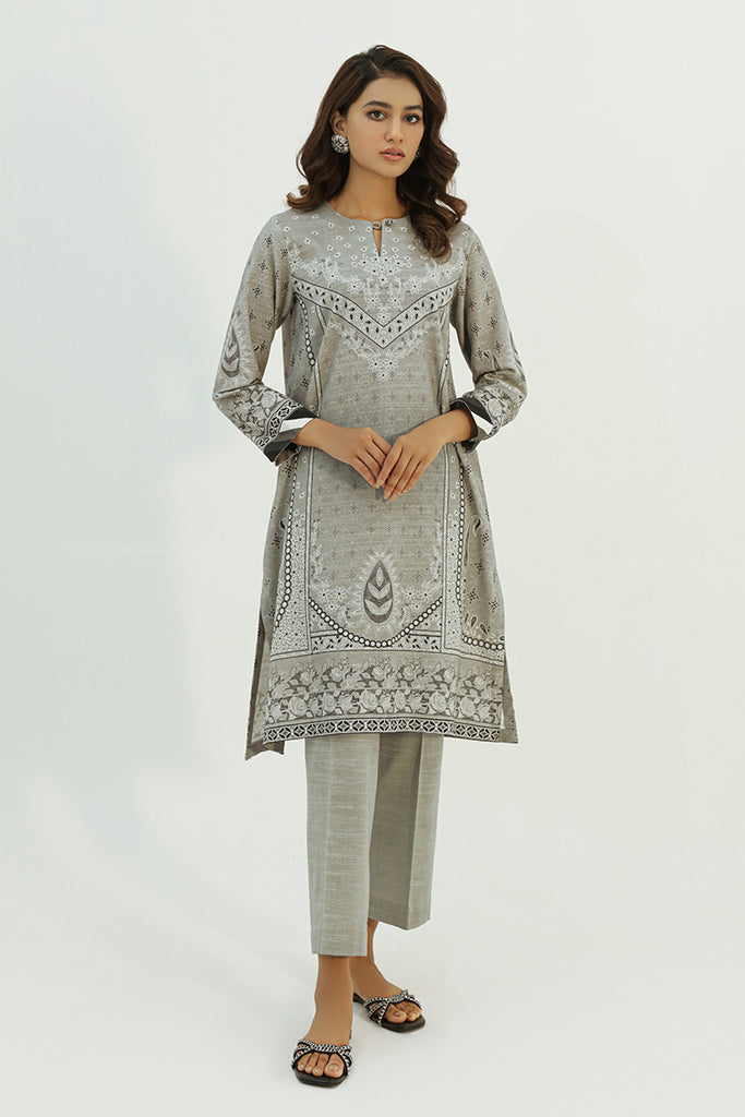 DOVE GREY-2PC KHADDAR PRINTED SUIT