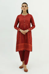 CARDINAL RED-2PC LINEN PRINTED SUIT