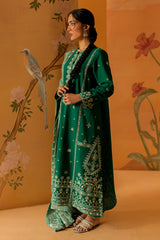 EMERALD  SPRUCE-3PC EMBROIDERED KHADDAR SUIT