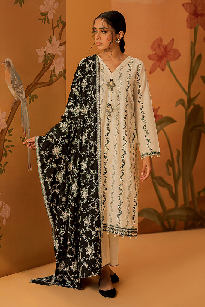 MIDNIGHT LEAF-3PC EMBROIDERED KHADDAR SUIT